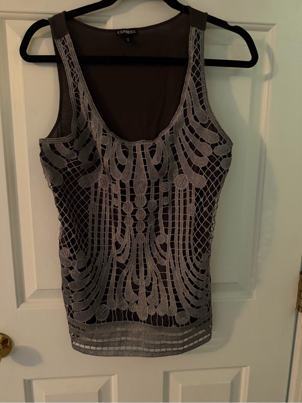 Express Gray Tank with Silver Lace Applique